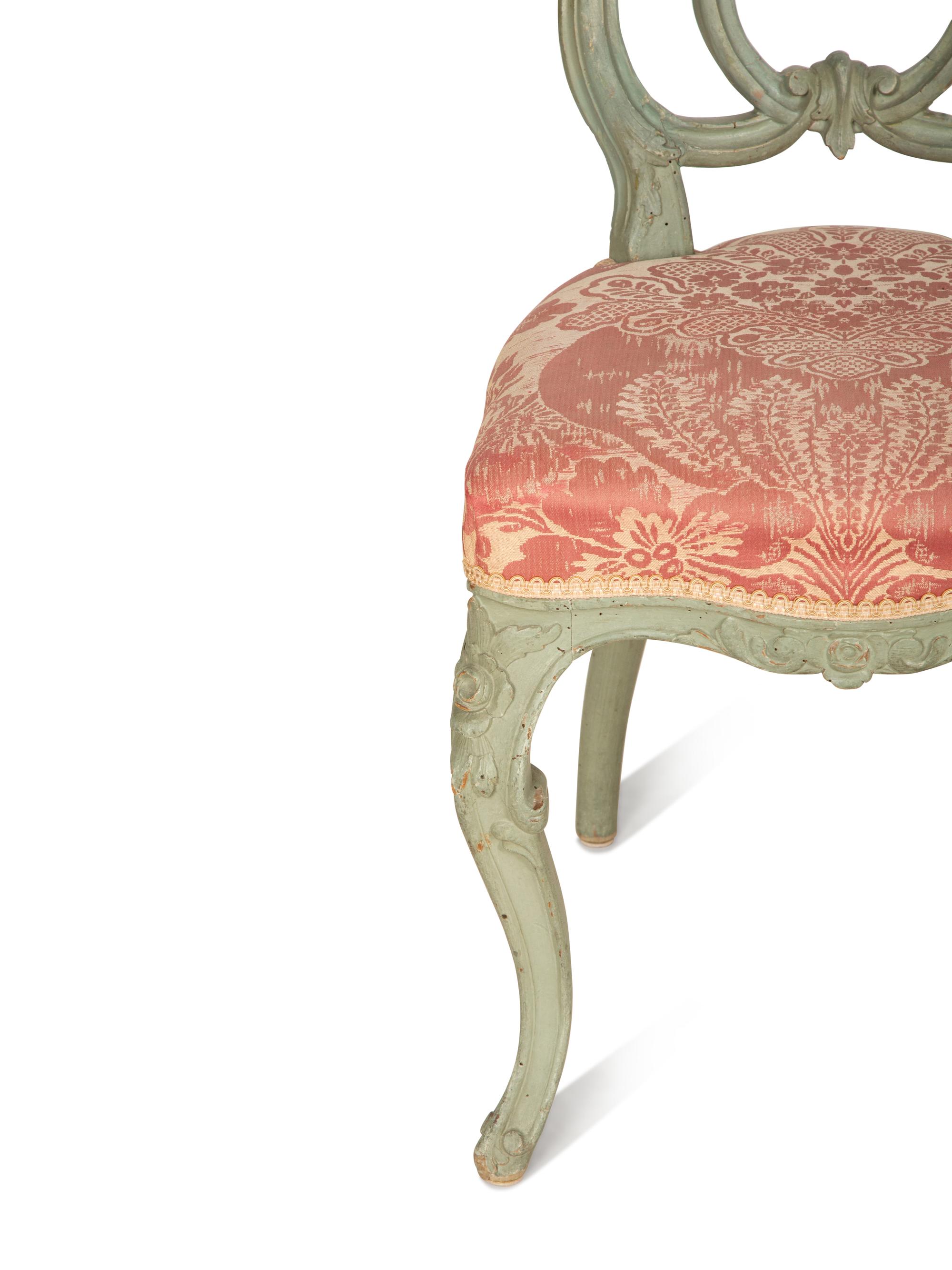 A Pair of Italian Rococo Style Green Painted Side Chairs — 19th Century