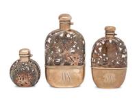 A Group of Three American Silver Overlay Flasks
