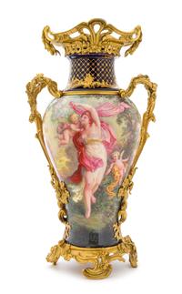 A Sevres Gilt Bronze Mounted Porcelain Vase Height 20 1/2 inches. — 19TH CENTURY
