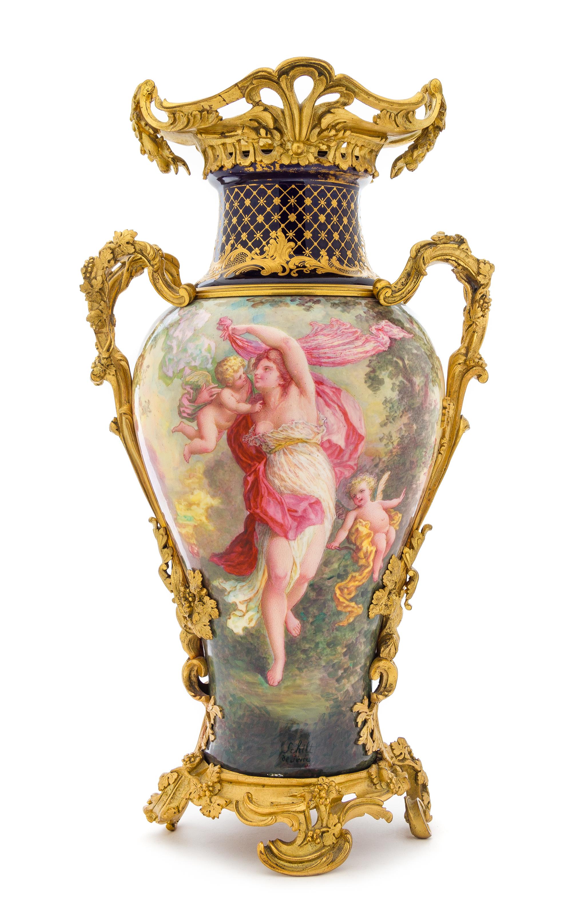 A Sevres Gilt Bronze Mounted Porcelain Vase Height 20 1/2 inches. — 19TH CENTURY