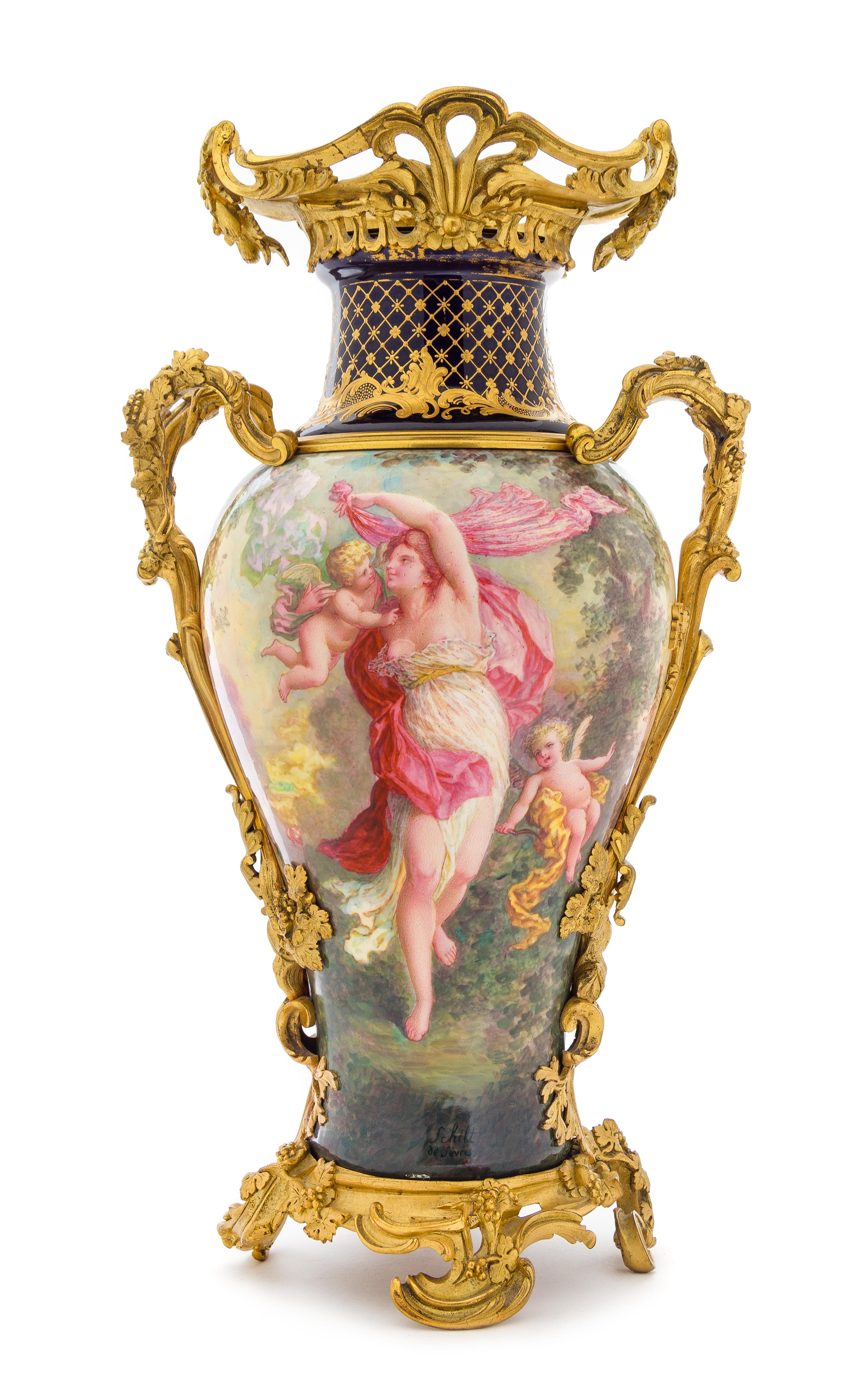 A Sevres Gilt Bronze Mounted Porcelain Vase Height 20 1/2 inches. — 19TH CENTURY