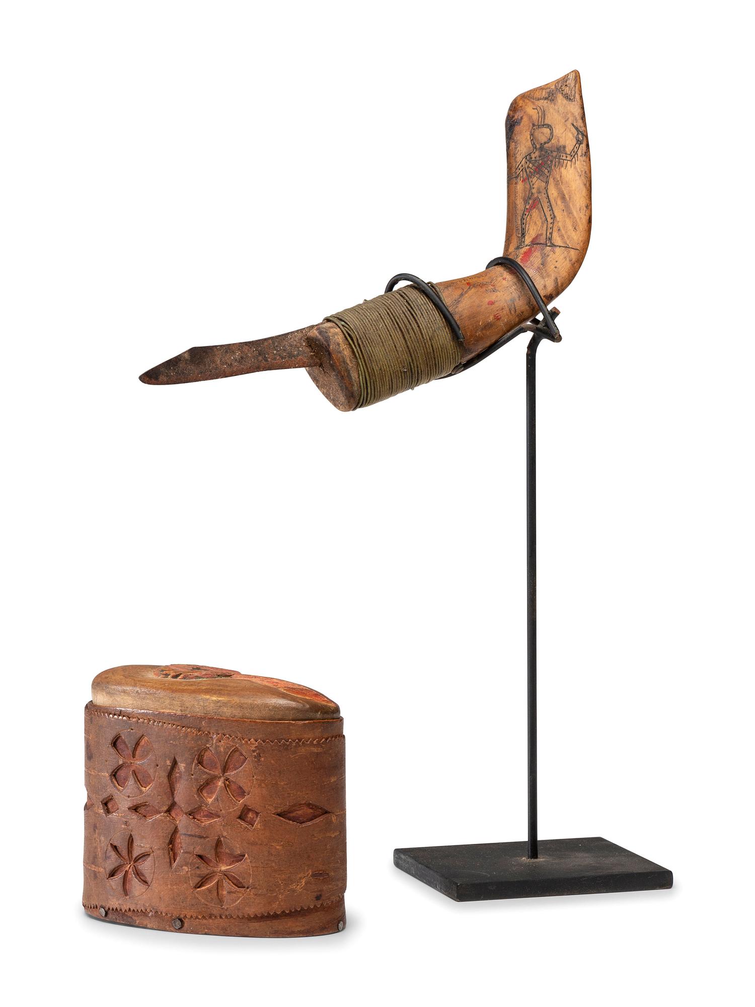 Northeastern Crooked Knife AND Lidded Birchbark Box