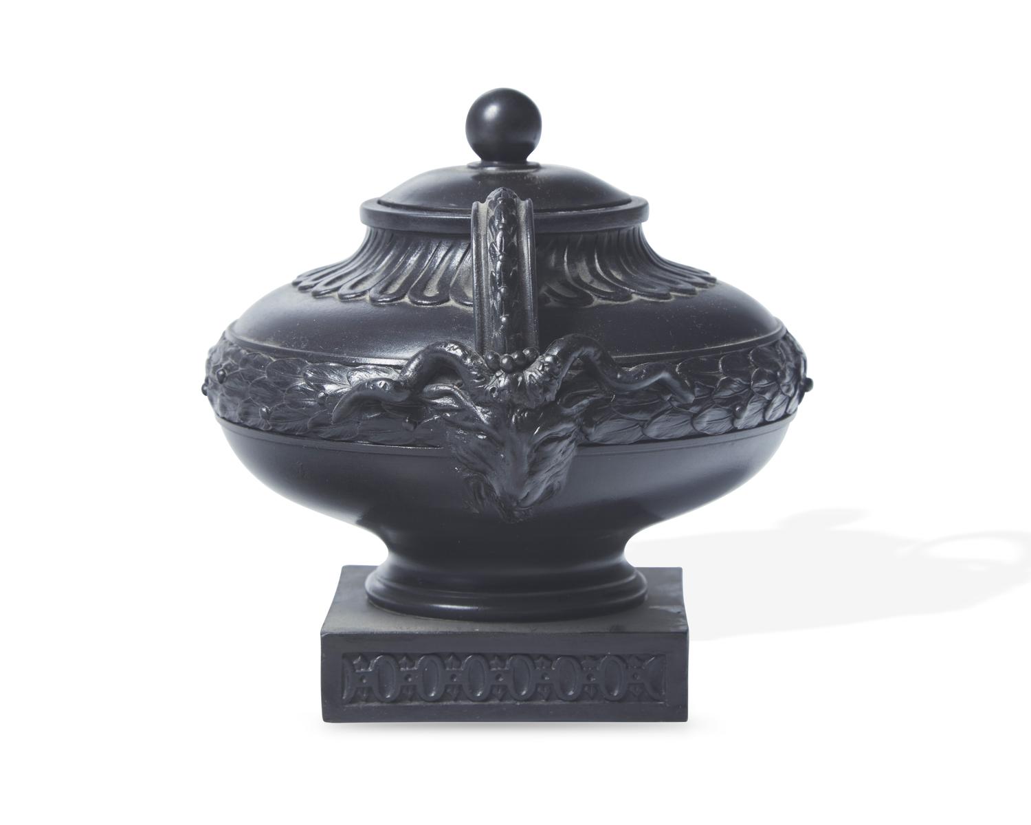 A Wedgwood and Bentley Black Basalt Covered Urn