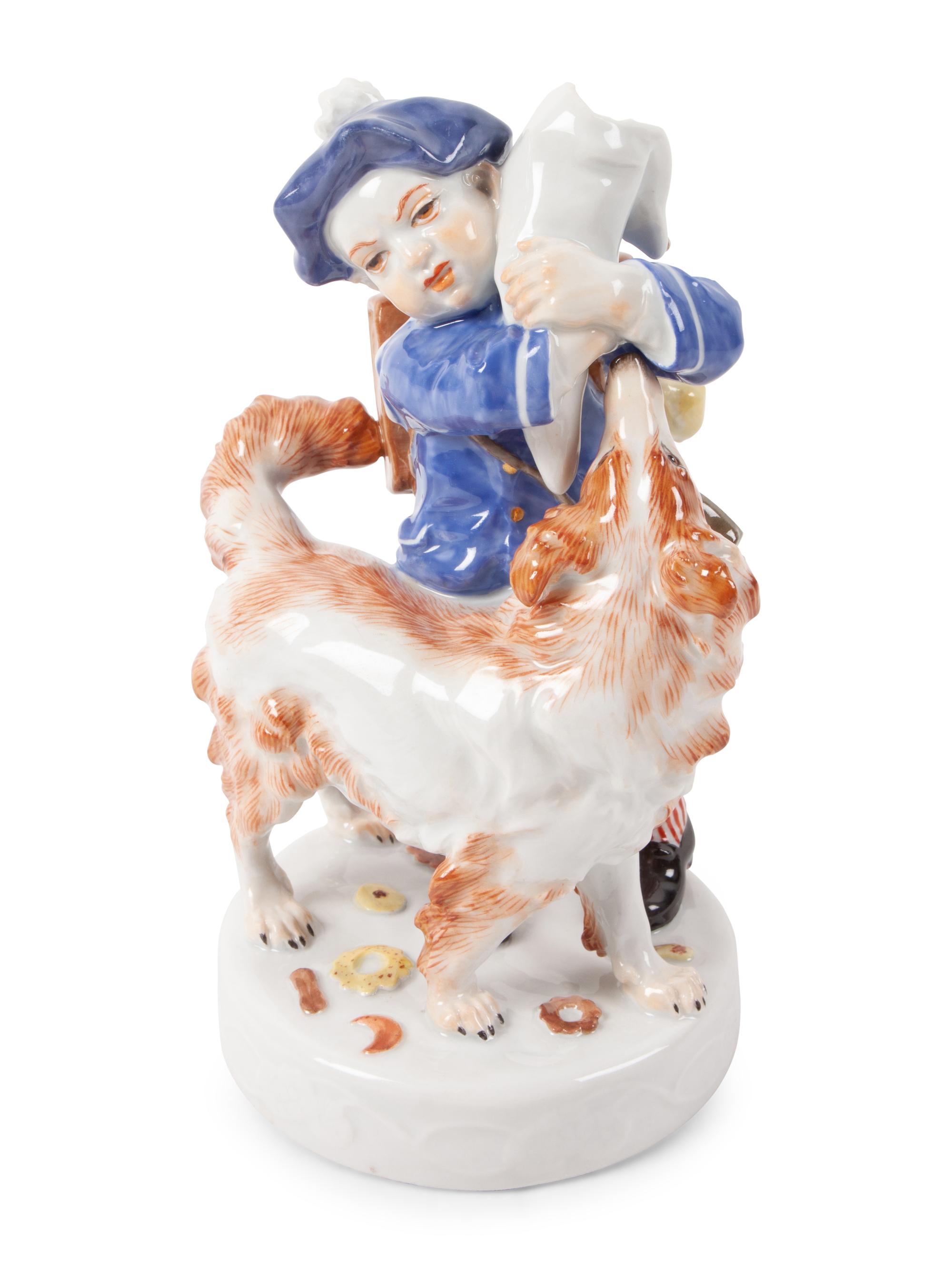 A Meissen Porcelain Figure of a Boy with a Dog, by Erich Hosel