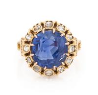 A Victorian Yellow Gold, Burmese Sapphire and Diamond Ring, 6.50 dwts.