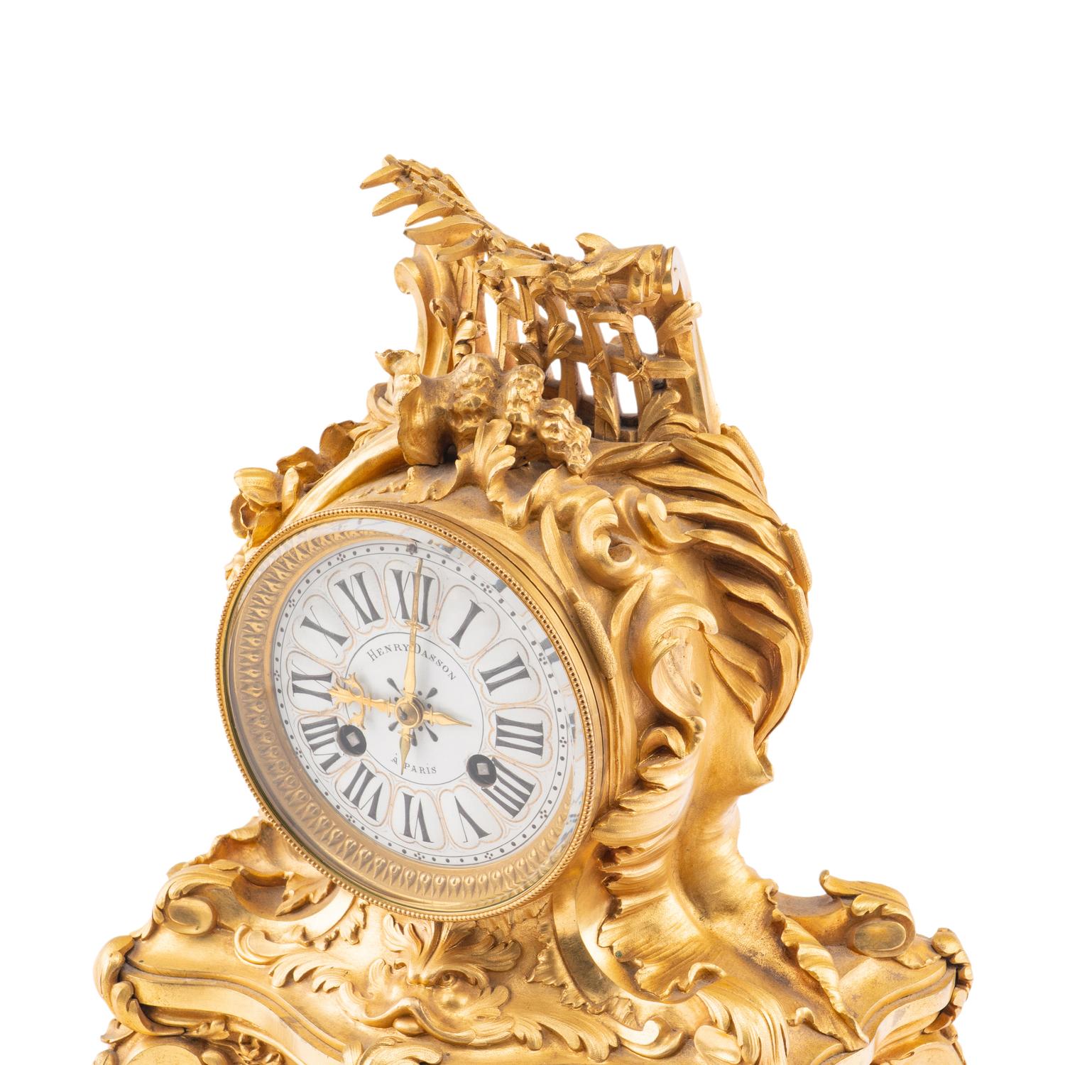 A Louis XV Style Gilt Bronze and Marble Table-Form Mantel Clock