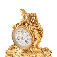 A Louis XV Style Gilt Bronze and Marble Table-Form Mantel Clock