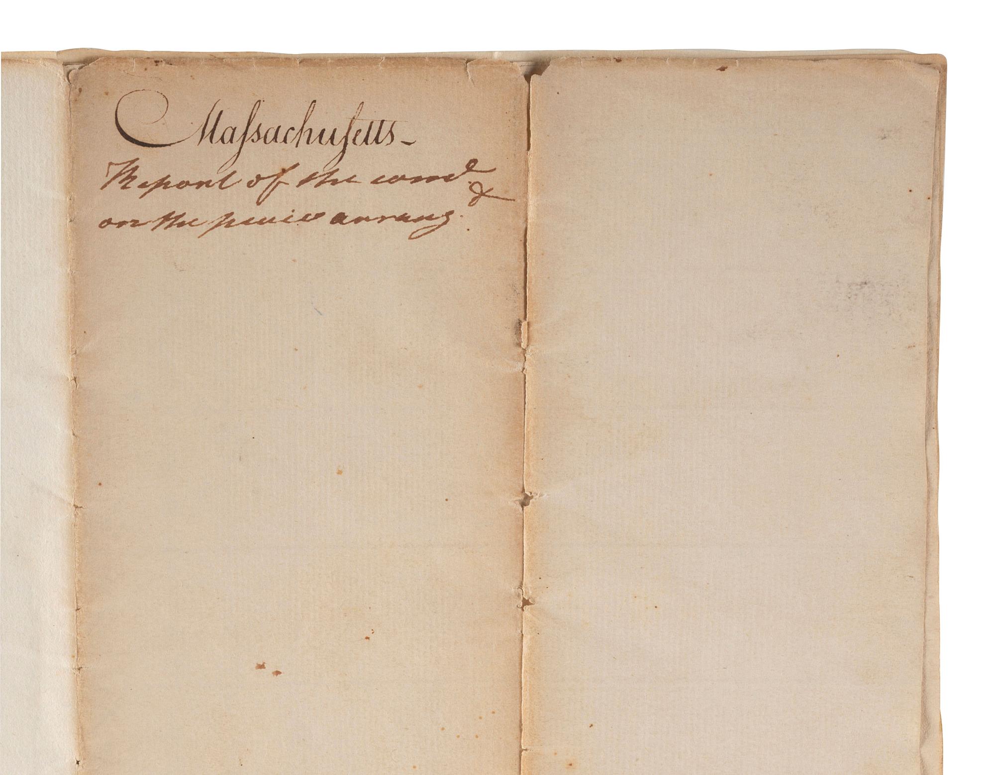 [CONTINENTAL CONGRESS] -- [HAMILTON, Alexander (1755-1804)]. [HOLTEN, Dr. Samuel (1738-1816).] Dr. Samuel Holten's personal copy of the Report of a Committee to the Continental Congress on a Military Peace Establishment, [1783].