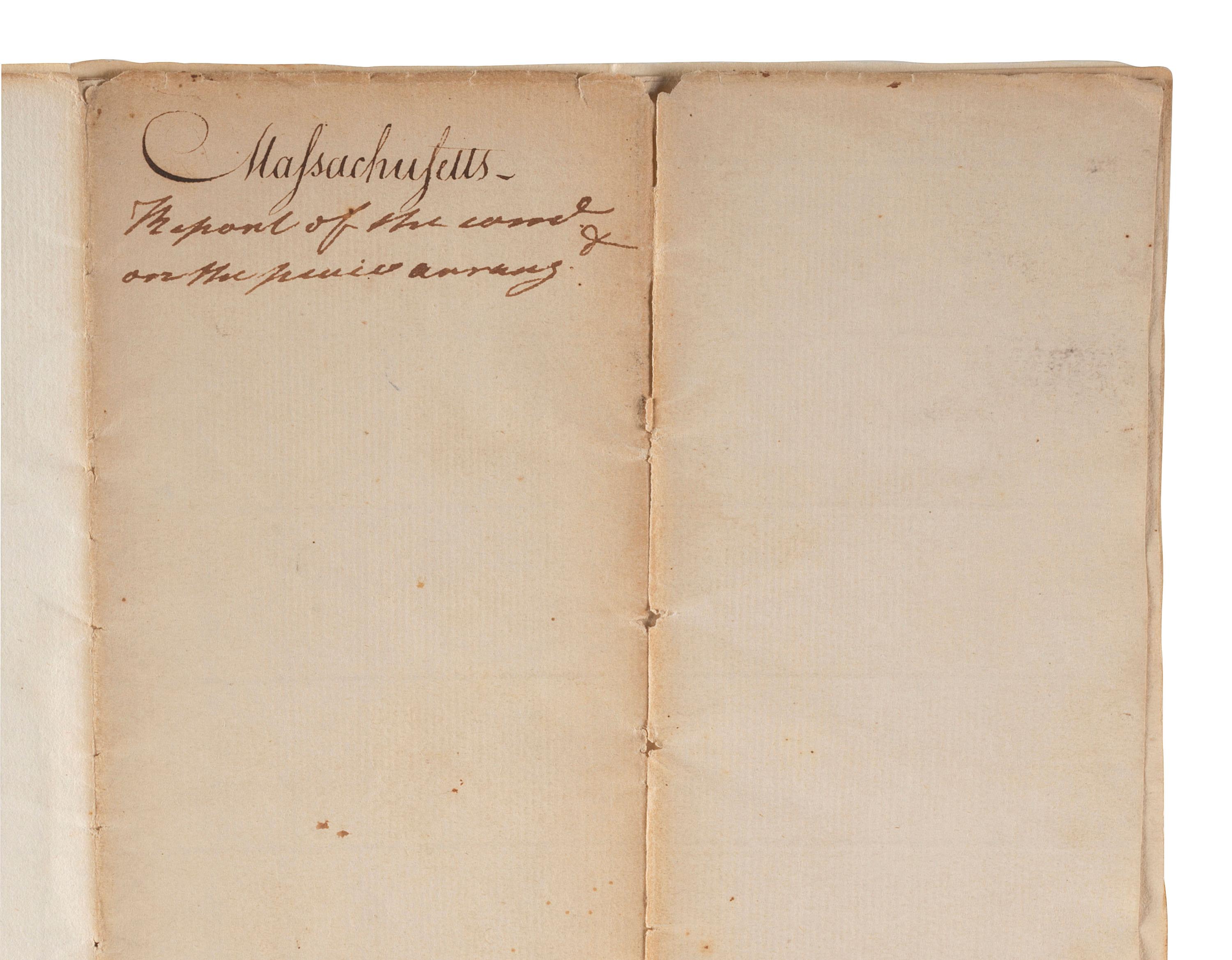 [CONTINENTAL CONGRESS] -- [HAMILTON, Alexander (1755-1804)]. [HOLTEN, Dr. Samuel (1738-1816).] Dr. Samuel Holten's personal copy of the Report of a Committee to the Continental Congress on a Military Peace Establishment, [1783].