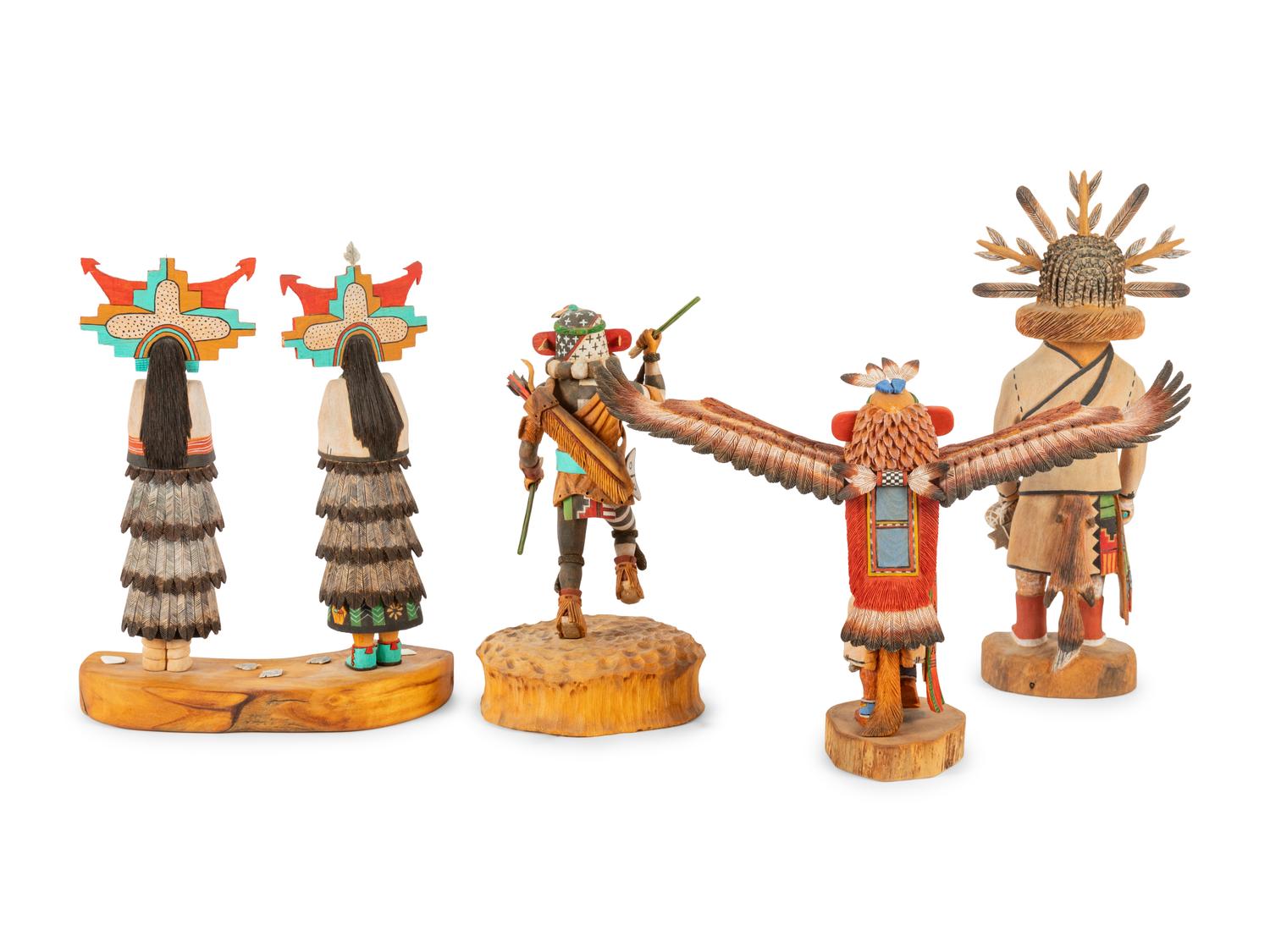 Collection of Hopi Katsinas, Including Ewiro by Darmon Kootswatewa