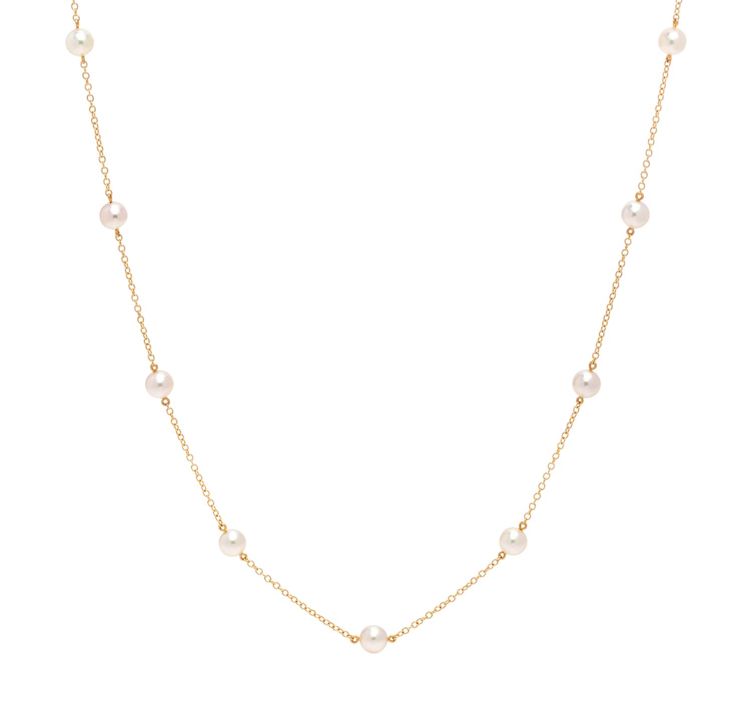 MIKIMOTO, YELLOW GOLD AND CULTURED PEARL NECKLACE