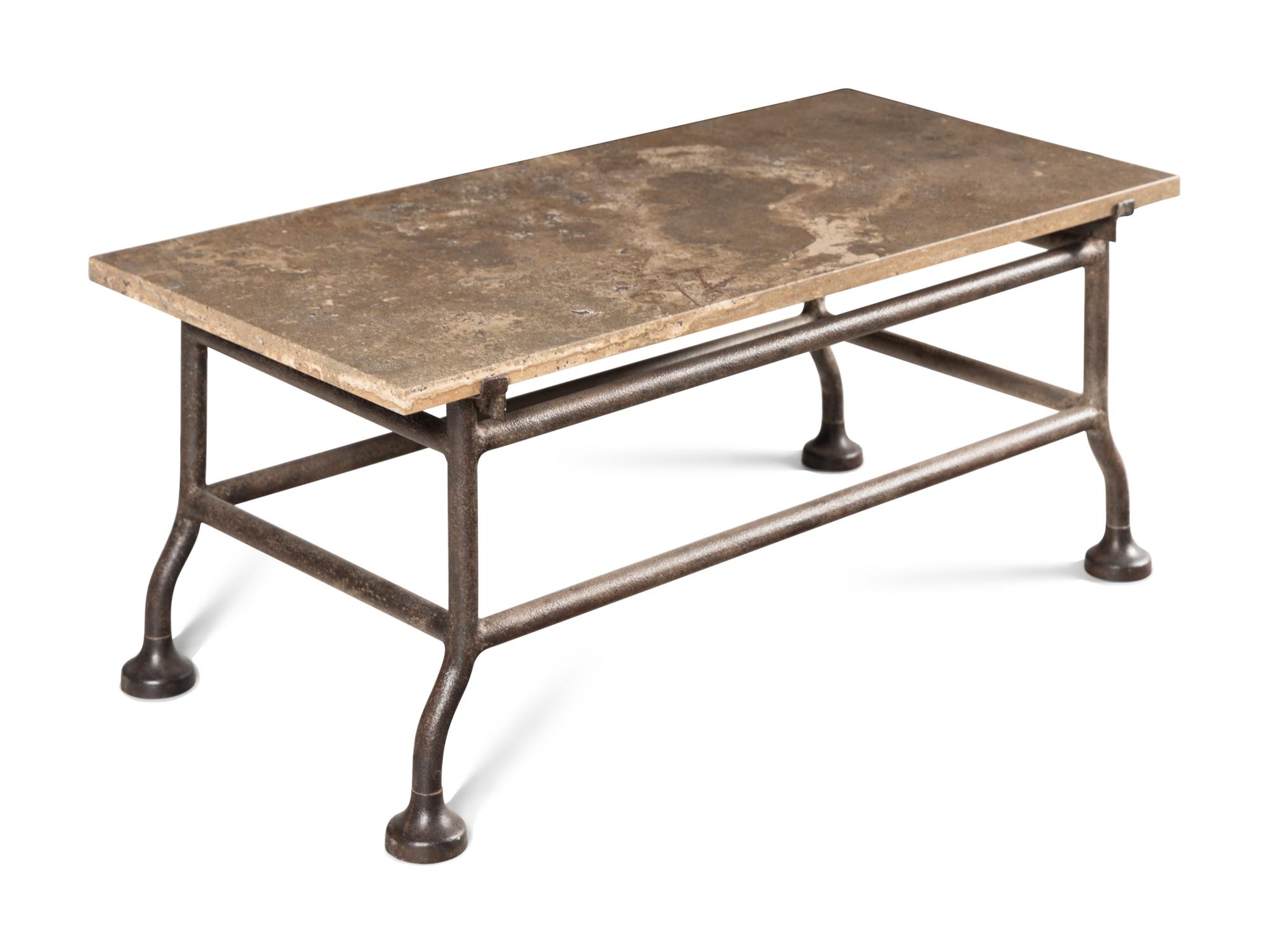A Contemporary Cast Metal Stone-Top Cocktail Table