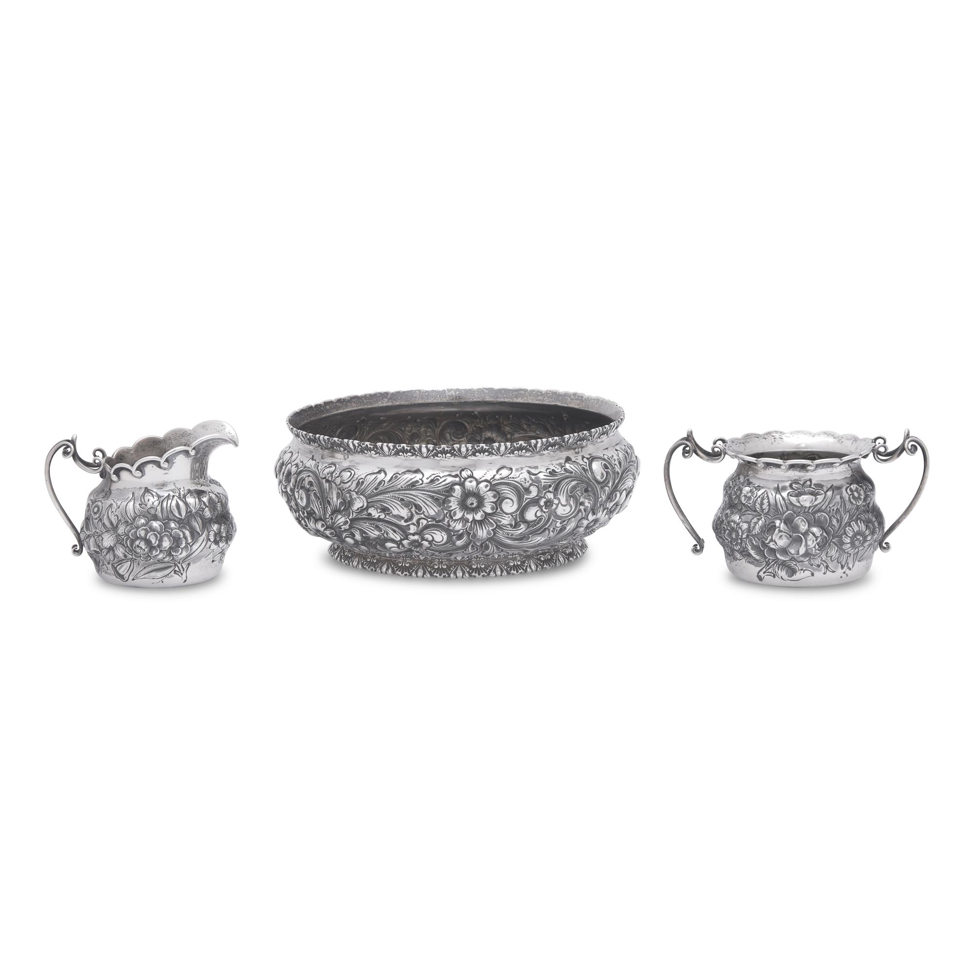 Three American Silver Floral Repoussé Table Articles