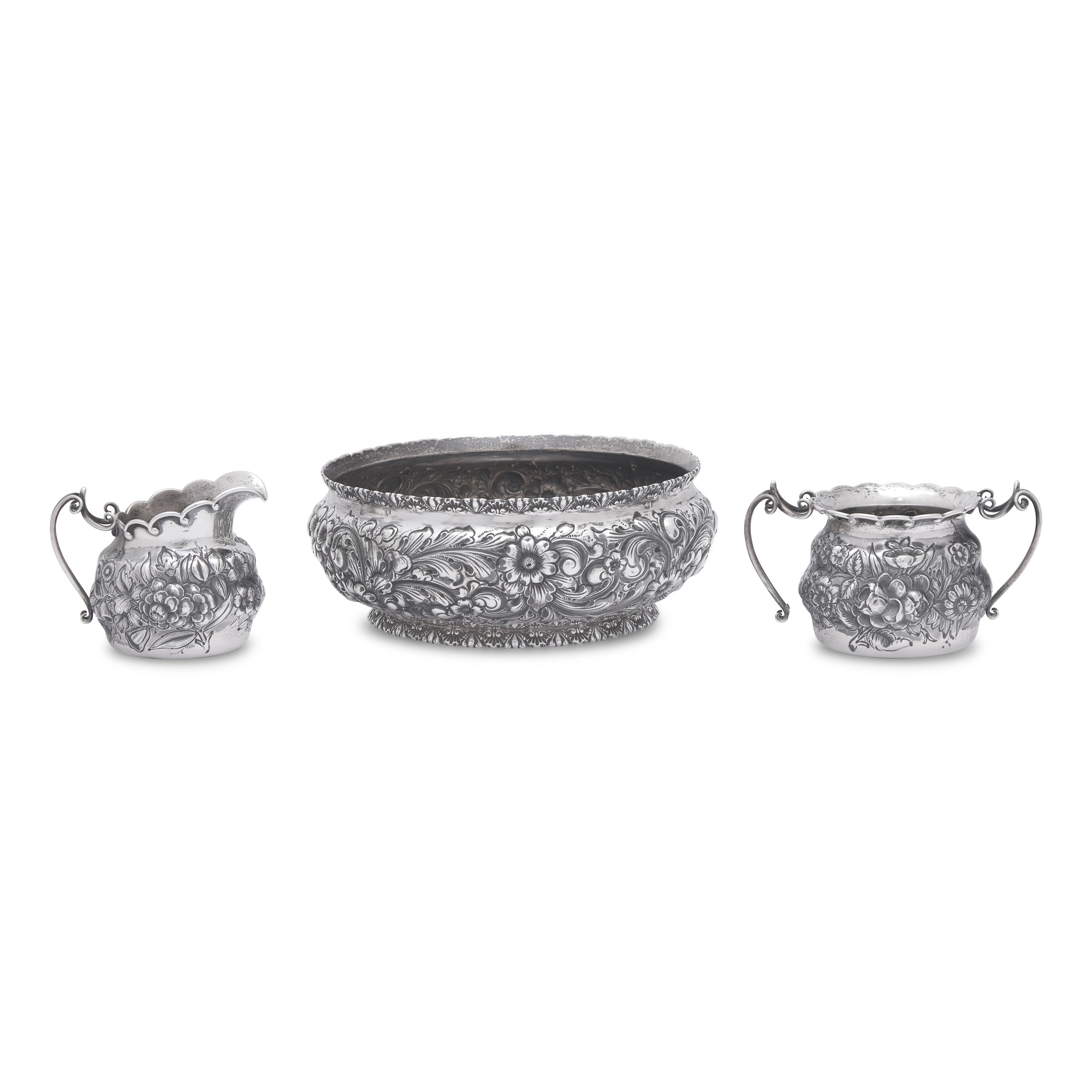 Three American Silver Floral Repoussé Table Articles