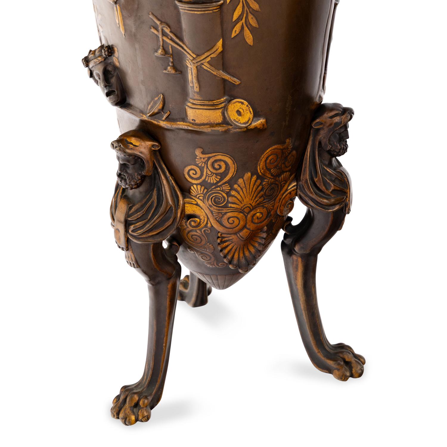 A Pair of Neoclassical Patinated and Parcel Gilt Bronze Vases