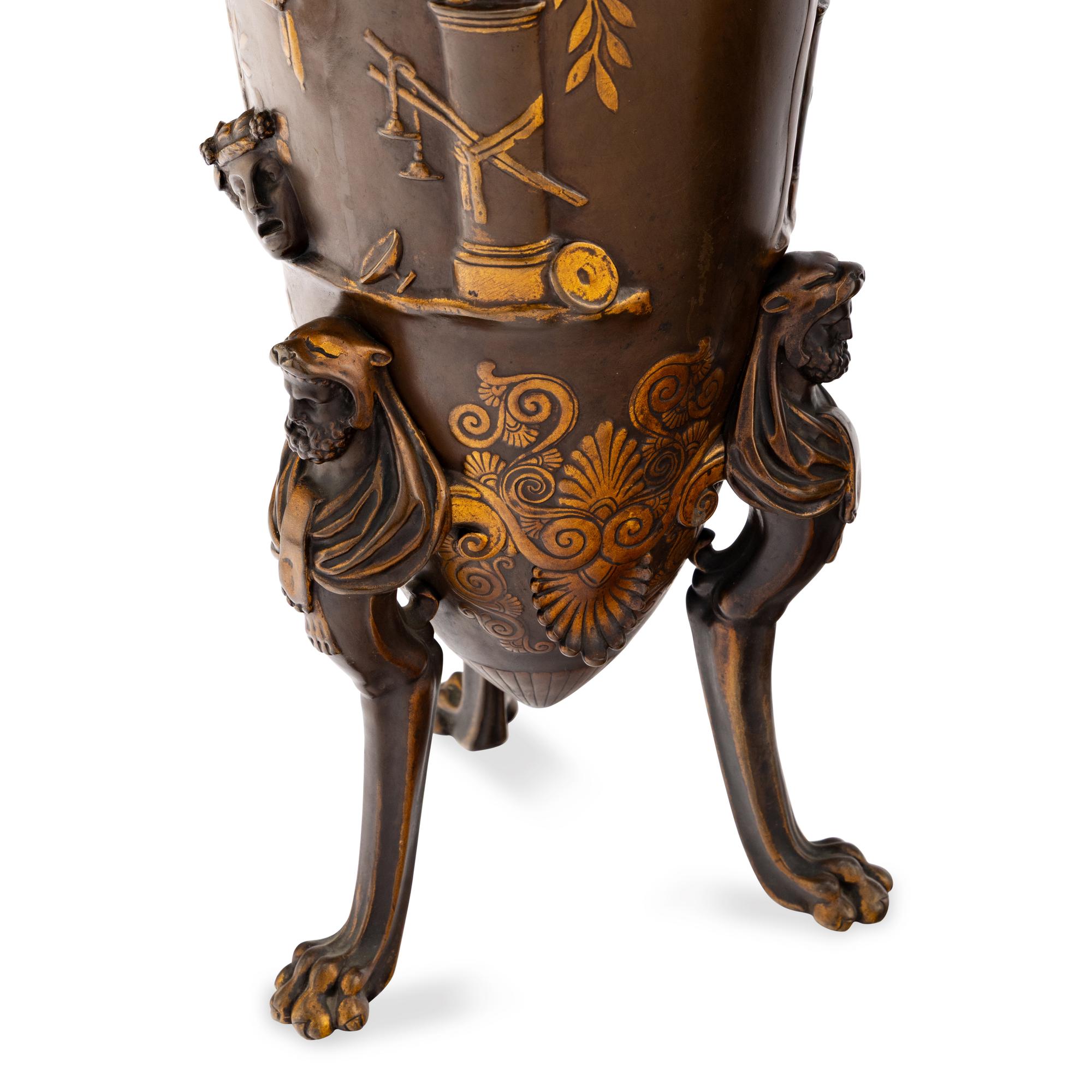 A Pair of Neoclassical Patinated and Parcel Gilt Bronze Vases