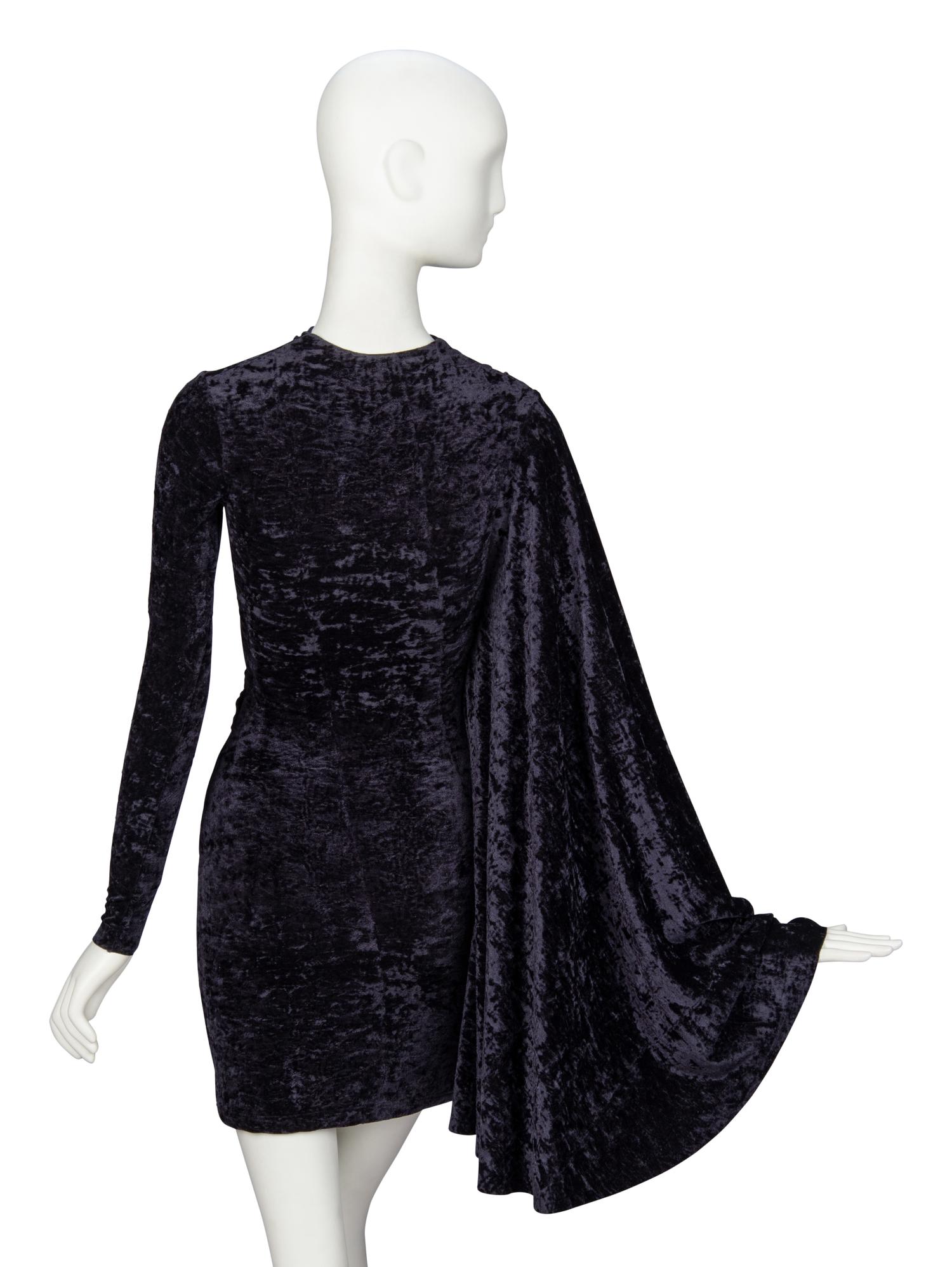 BALENICAGA, CRUSHED VELVET CAPE-SLEEVE MINIDRESS