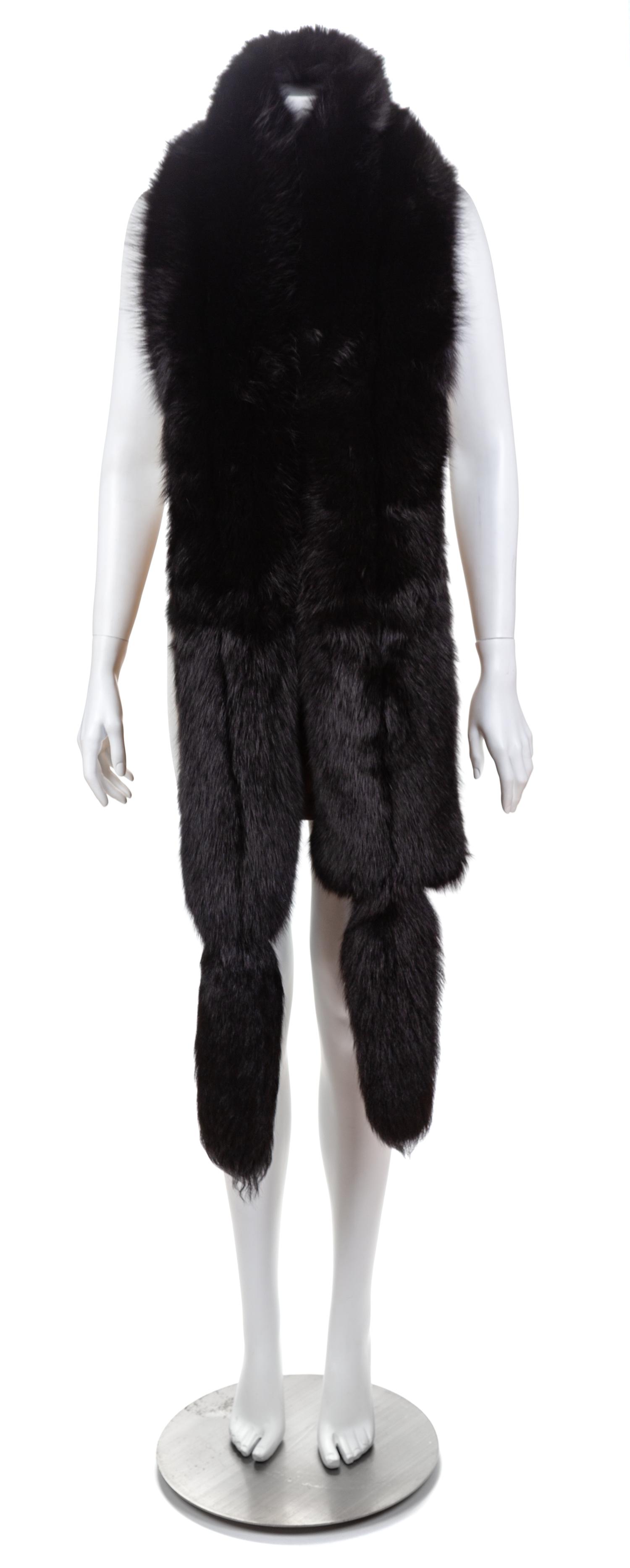 A Valentino Black Fox Wrap with Tails, 110" L x 9" W.