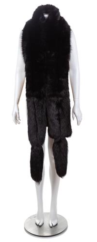 A Valentino Black Fox Wrap with Tails, 110" L x 9" W.