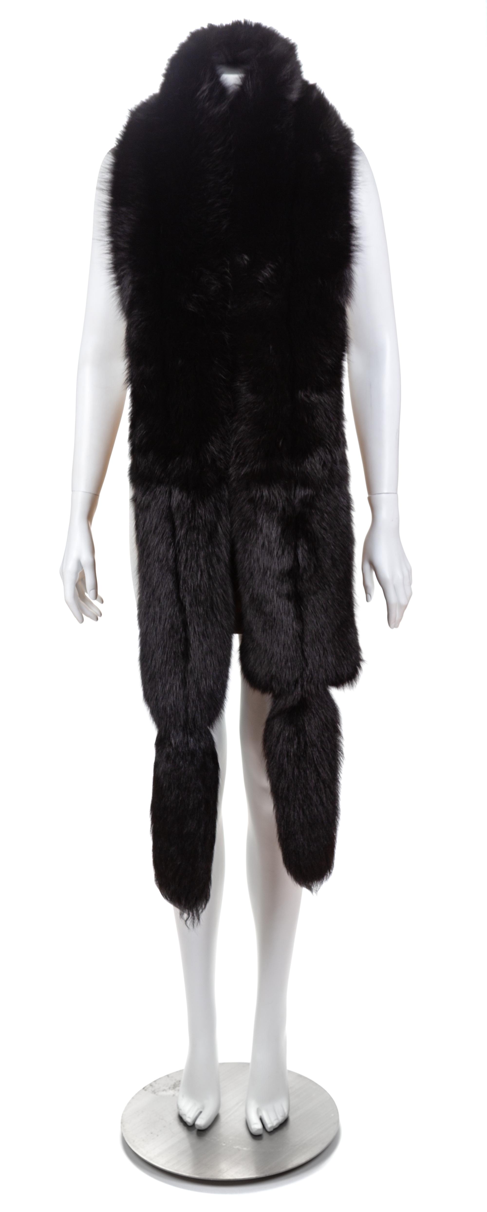 A Valentino Black Fox Wrap with Tails, 110" L x 9" W.