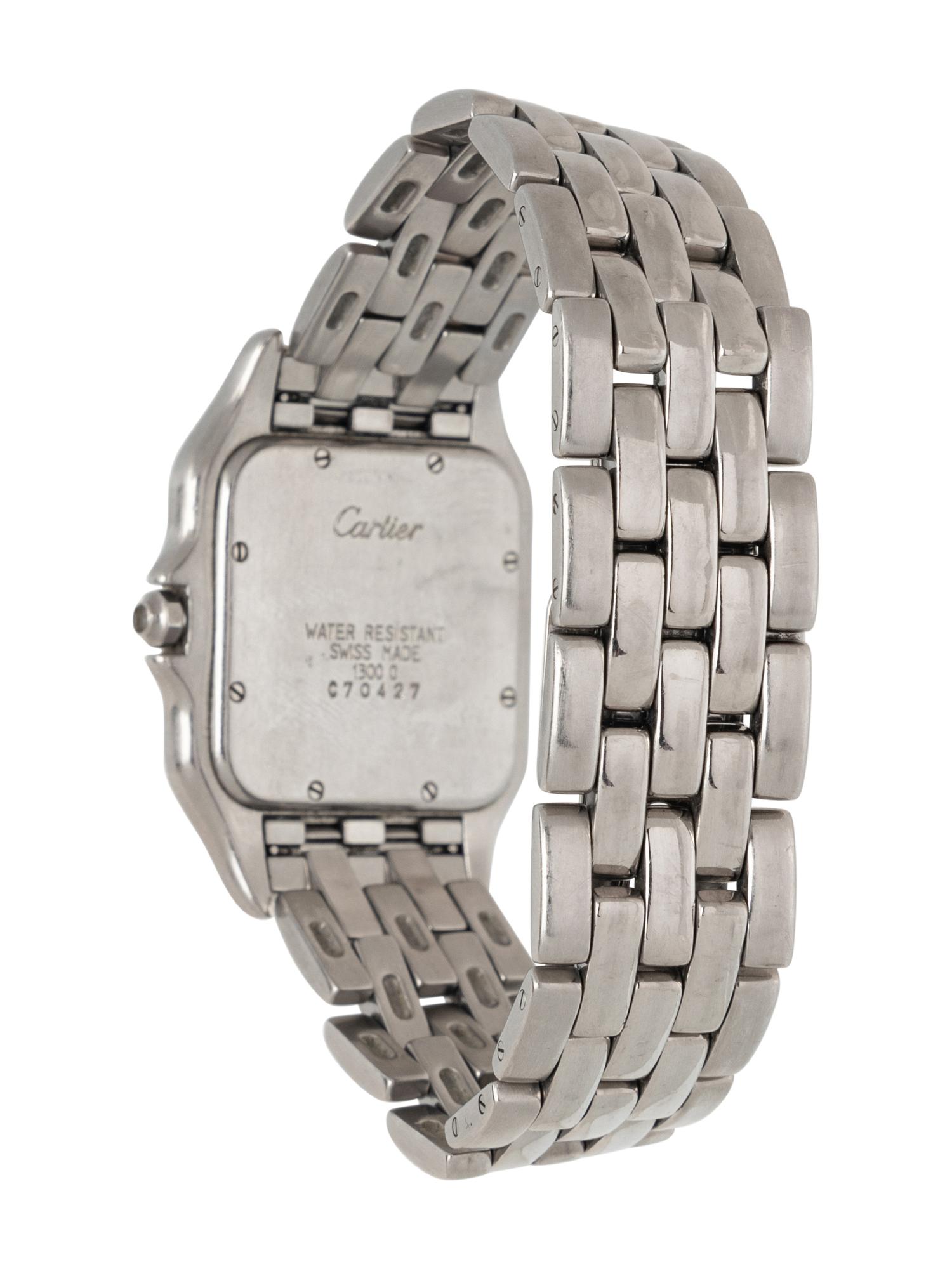 CARTIER, REF. 1300 STAINLESS STEEL 'PANTHÈRE' WATCH, BOX & PAPERS