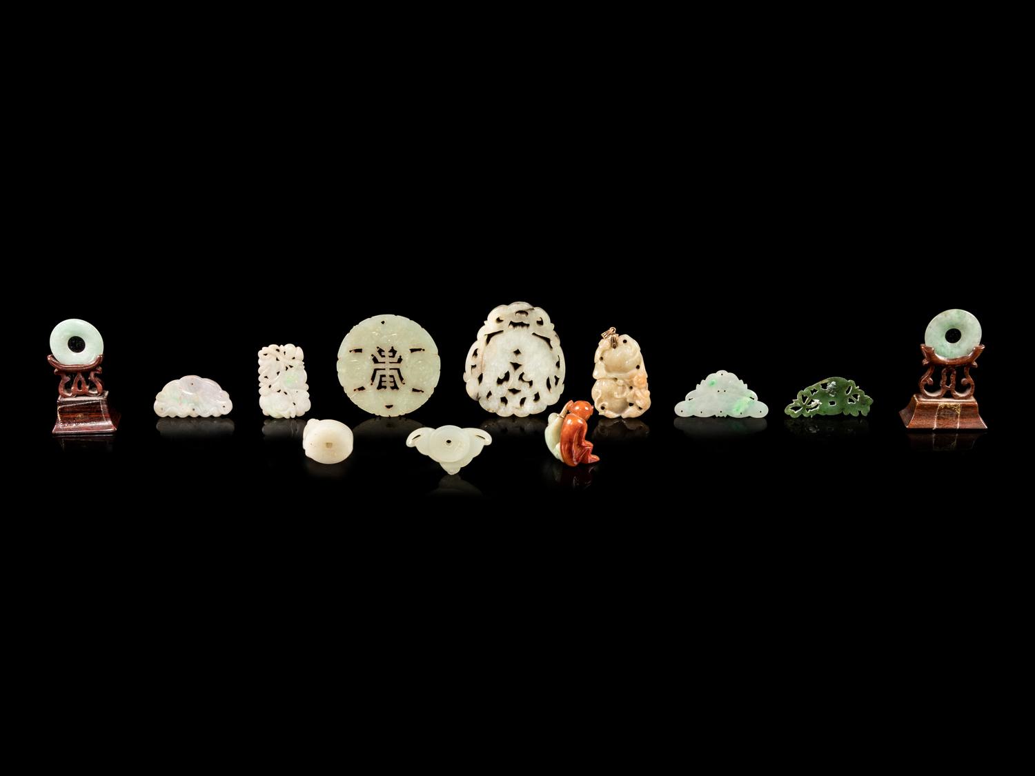 Twelve Chinese Jade and Jadeite Pendants