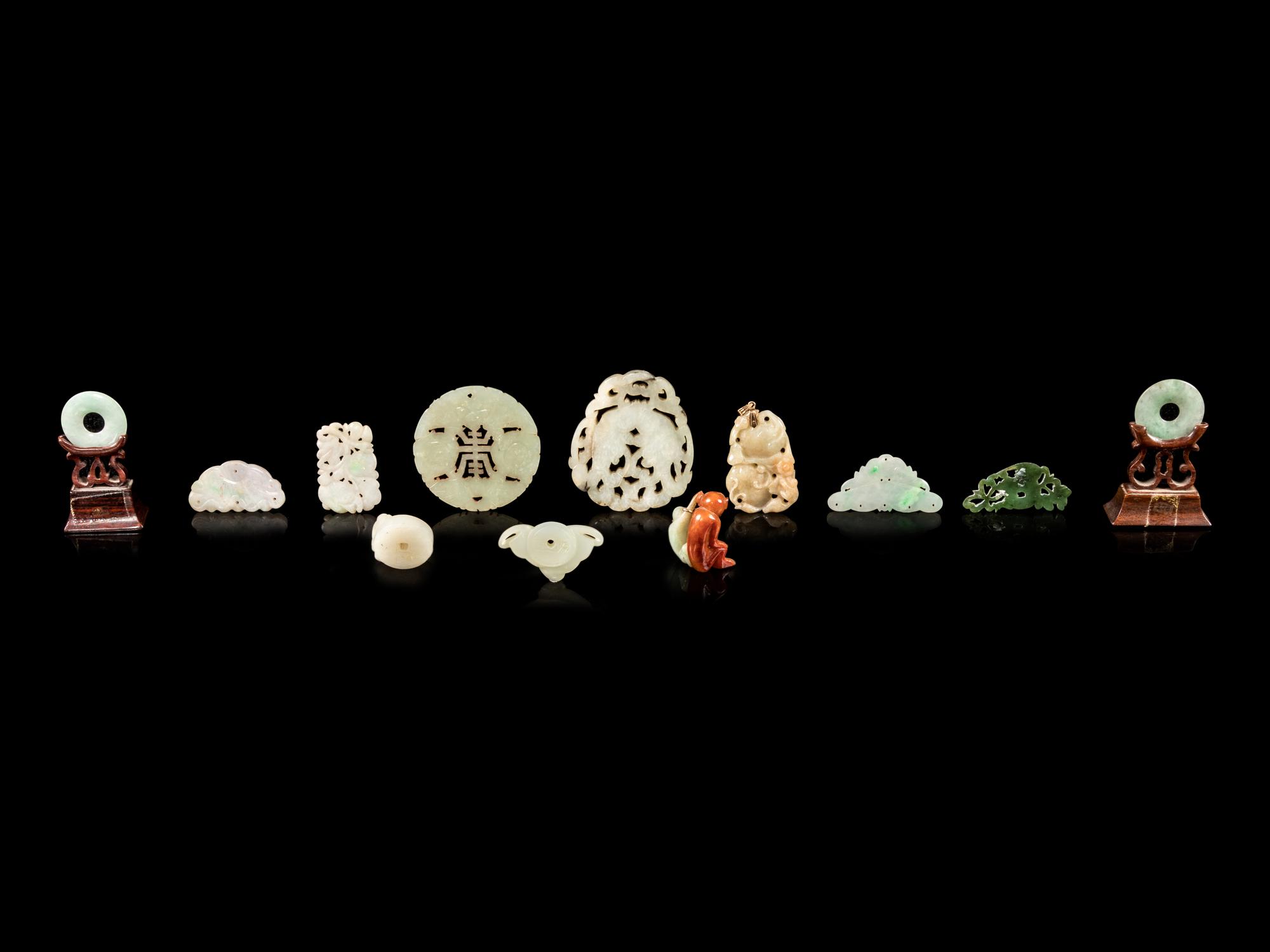 Twelve Chinese Jade and Jadeite Pendants