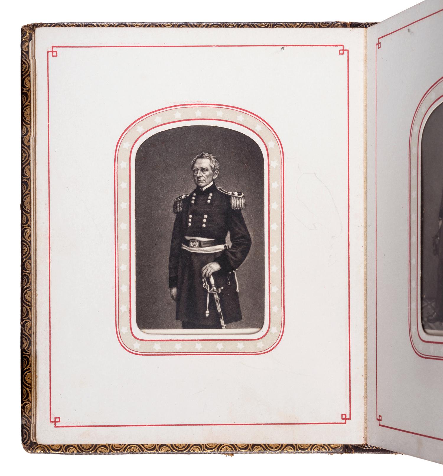 Patriotic album containing 24 engraved CDVs of Union generals. New York: Leavitt & Allen, 1862.