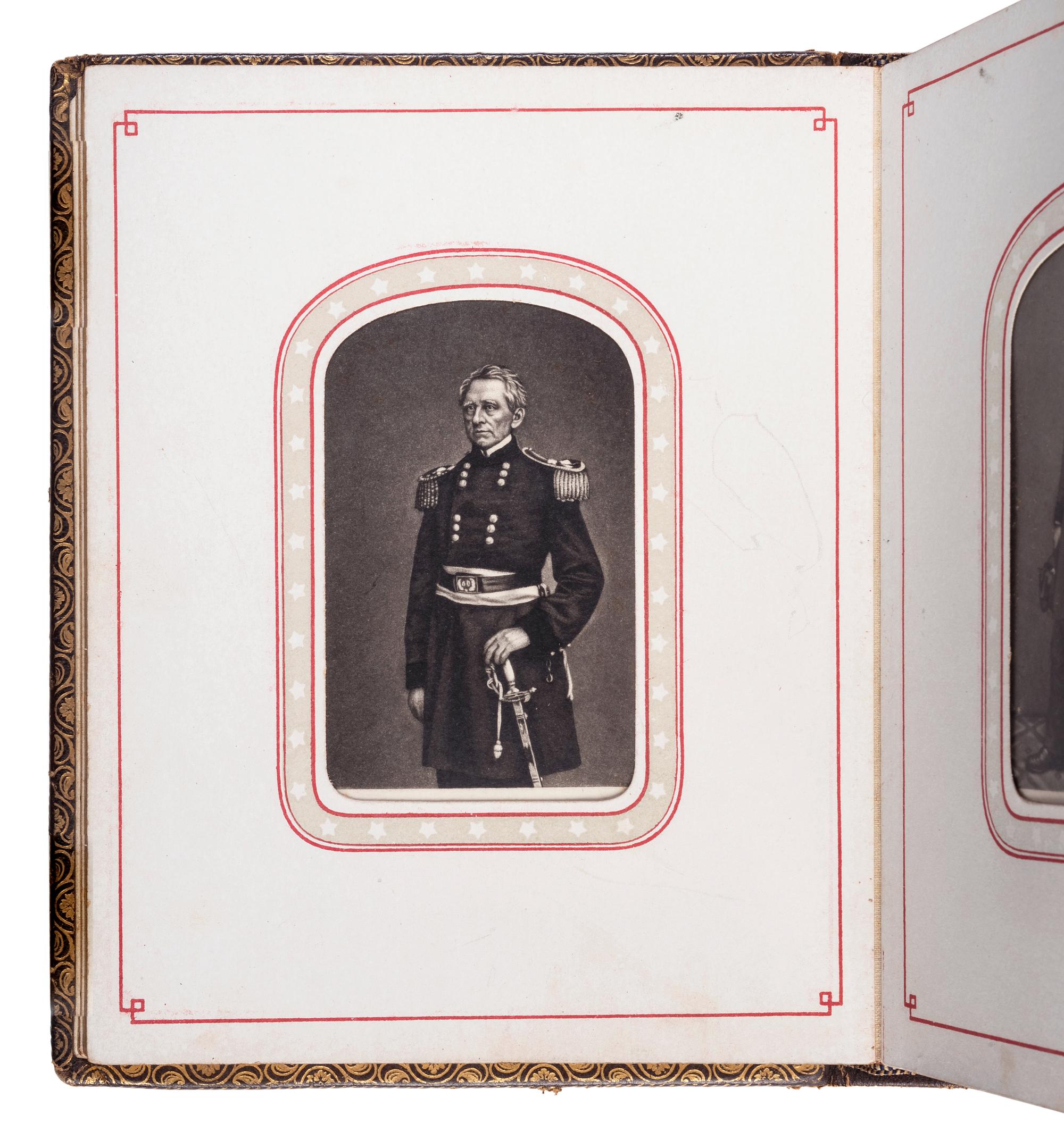 Patriotic album containing 24 engraved CDVs of Union generals. New York: Leavitt & Allen, 1862.