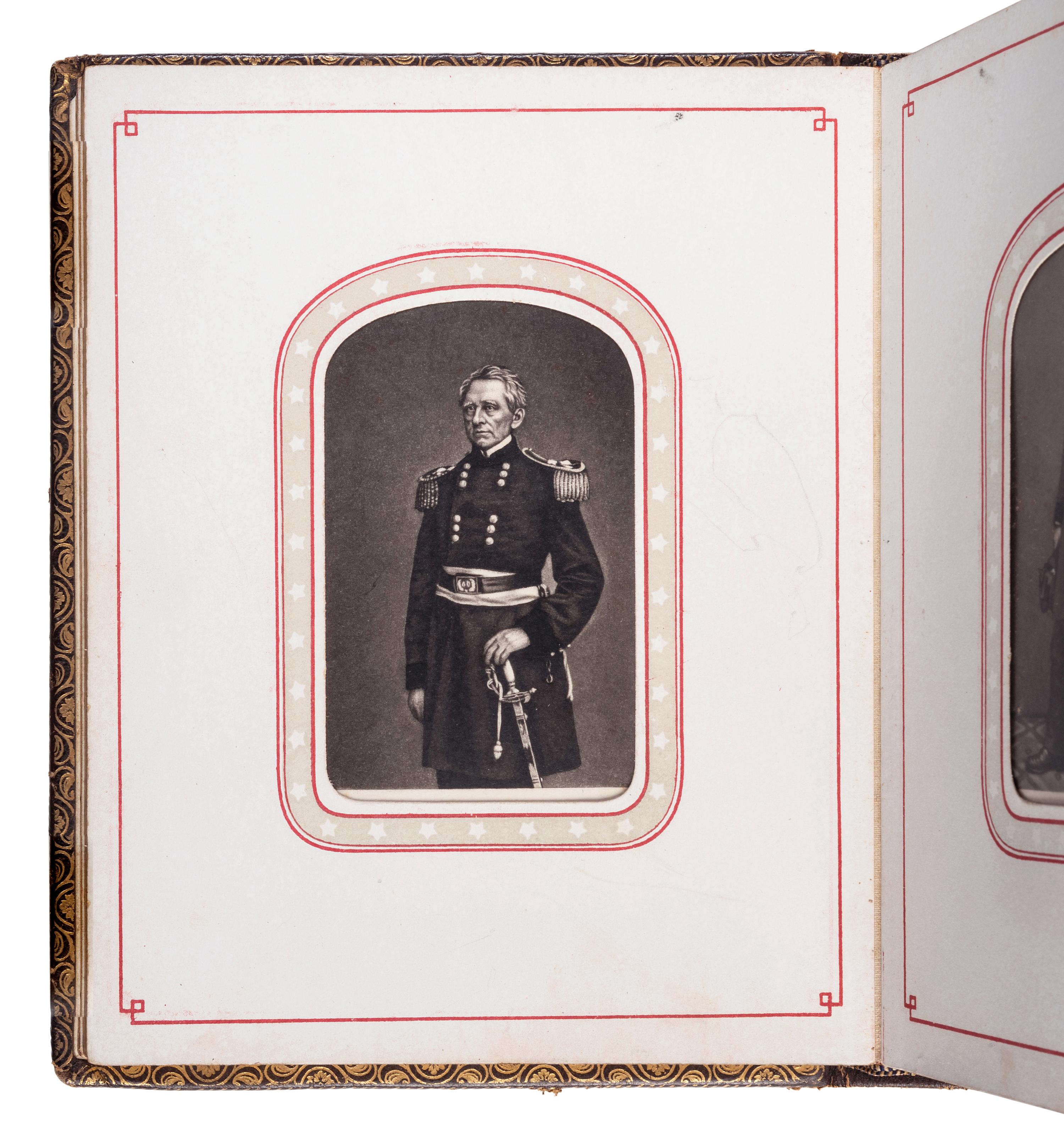 Patriotic album containing 24 engraved CDVs of Union generals. New York: Leavitt & Allen, 1862.