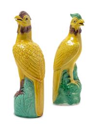 A Pair of Chinese Export Porcelain Figures of Roosters