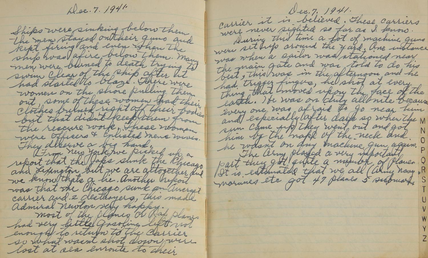 [World War II] An Incredibly Vivid Manuscript Diary Reporting the Attack on Pearl Harbor, ca. 1941-42