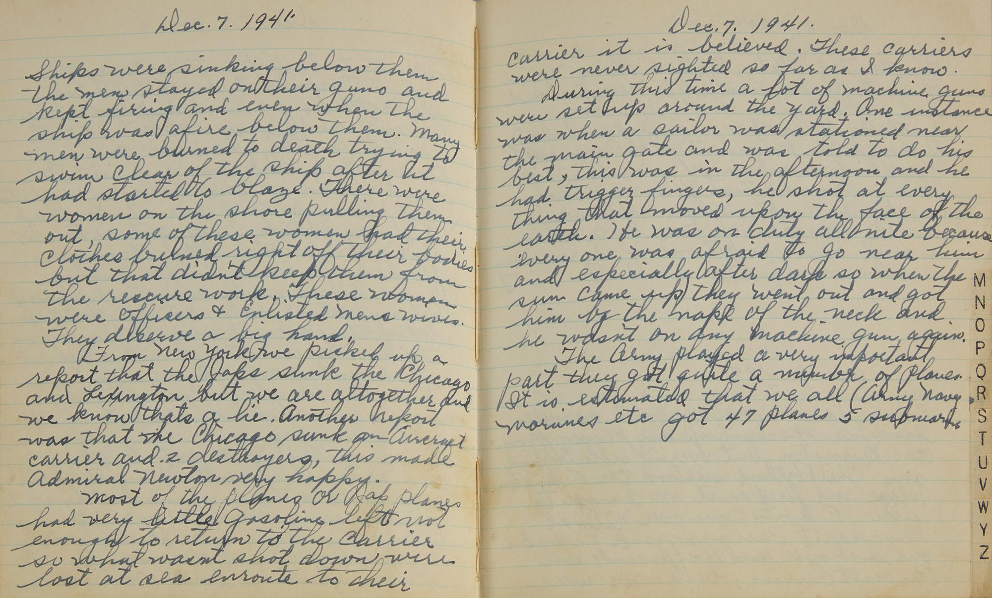 [World War II] An Incredibly Vivid Manuscript Diary Reporting the Attack on Pearl Harbor, ca. 1941-42