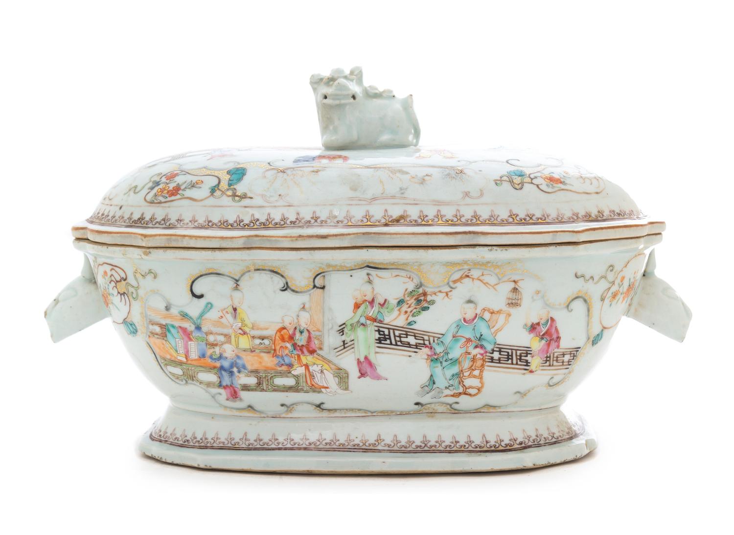 A Chinese Export Famille Rose Porcelain Soup Tureen Height 7 3/4 inches. — LIKELY 18TH CENTURY