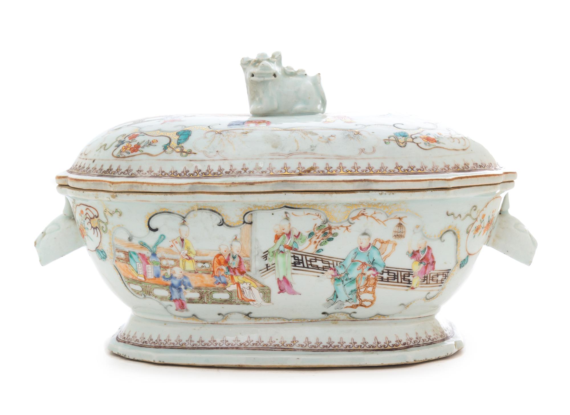 A Chinese Export Famille Rose Porcelain Soup Tureen Height 7 3/4 inches. — LIKELY 18TH CENTURY