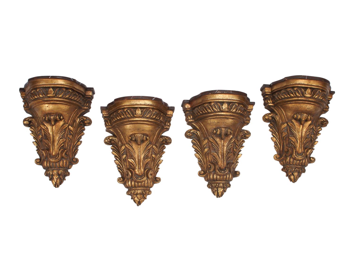 A Set of Four Italian Neoclassical Style Giltwood and Faux Marble Wall Brackets