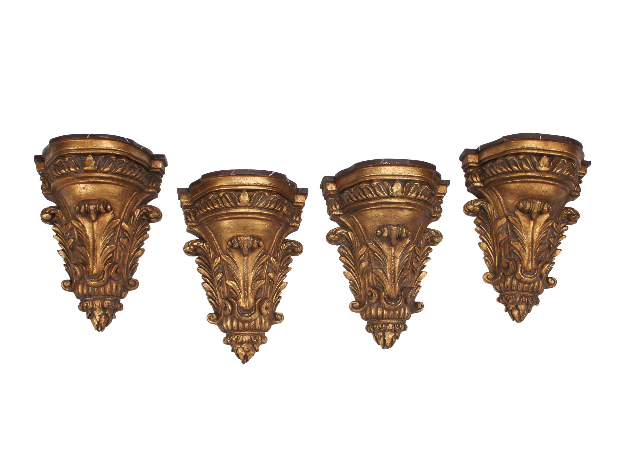 A Set of Four Italian Neoclassical Style Giltwood and Faux Marble Wall Brackets