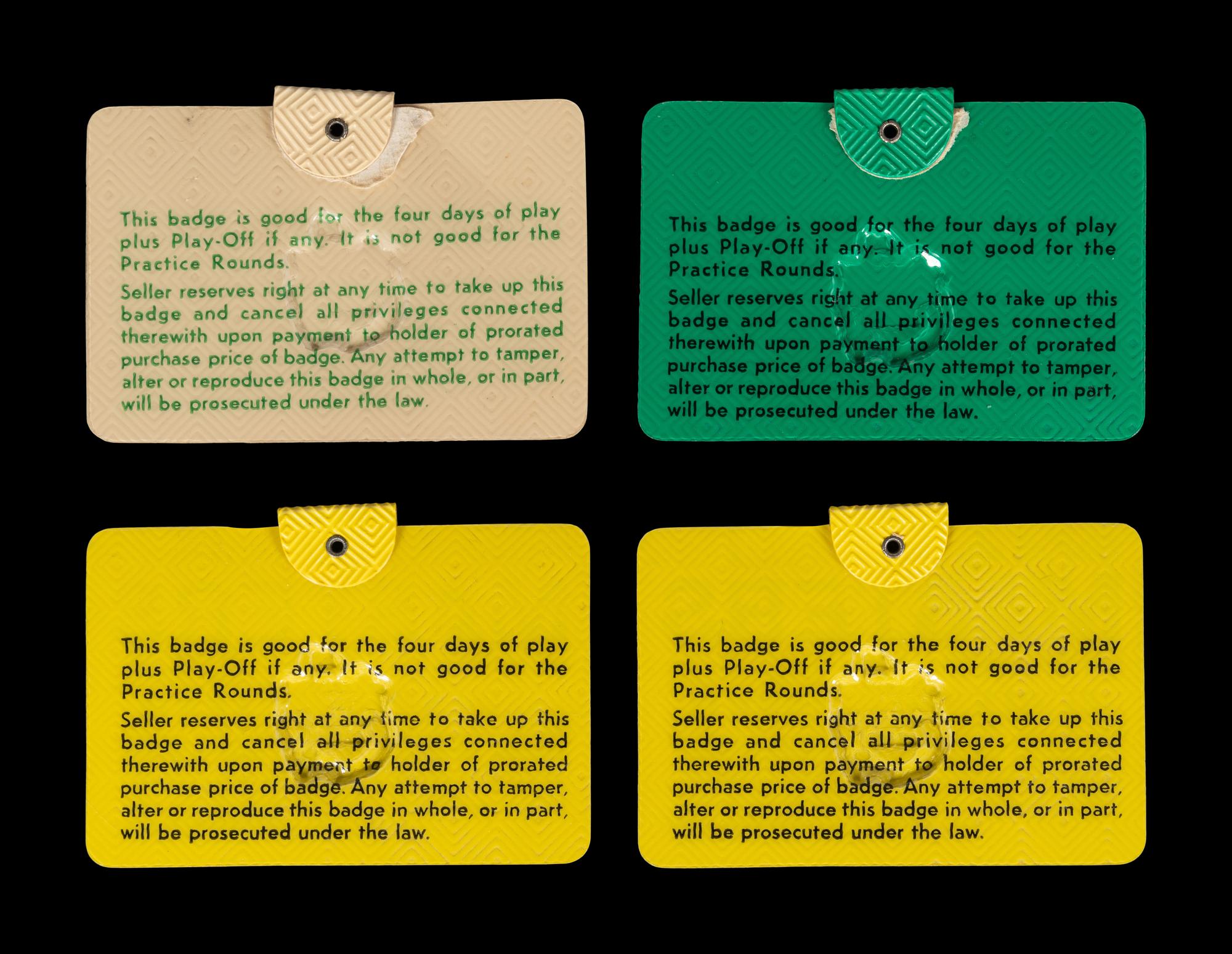 A Group of Four 1960s Masters Golf Tournament Augusta National Badges,