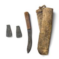 Plains Hide Knife Sheath with Knife and Wet Stones