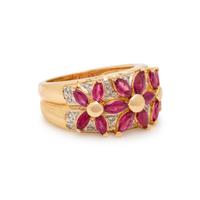 Yellow Gold, Ruby, and Diamond Flower Ring