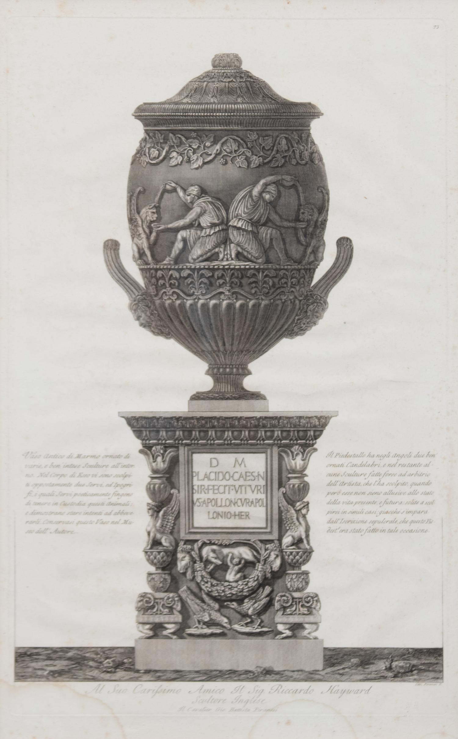 An Etching by Giovanni Battista Piranesi Plate 26 3/8 x 16 3/8 inches. — (Italian, 1720-1778)