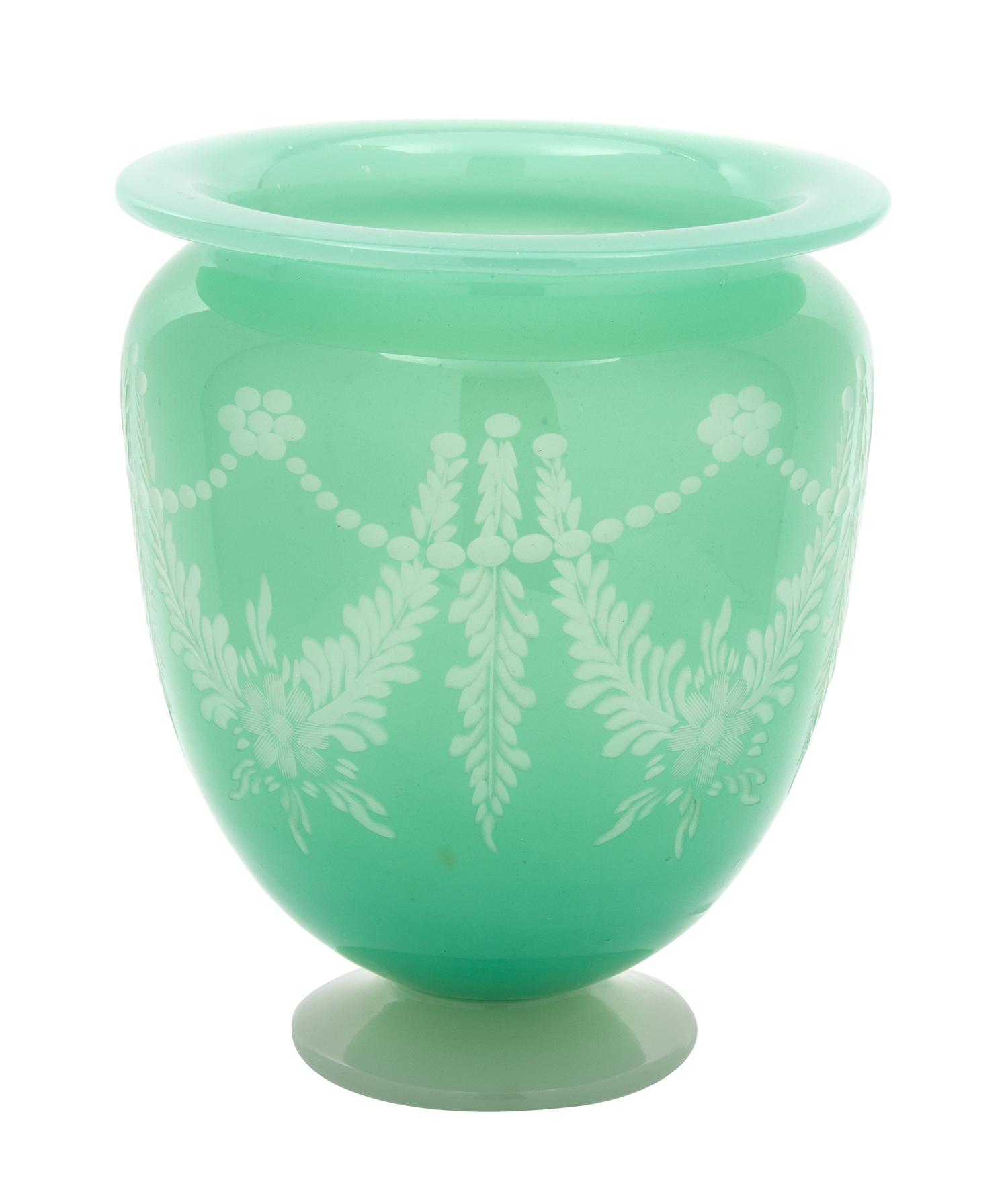 A Steuben Acid Cut-Back York Pattern Jade and Alabster Glass Vase Height 9 1/4 inches. — 20TH CENTURY