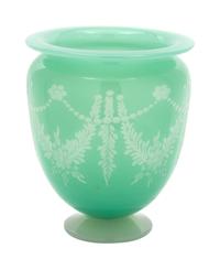 A Steuben Acid Cut-Back York Pattern Jade and Alabster Glass Vase Height 9 1/4 inches. — 20TH CENTURY