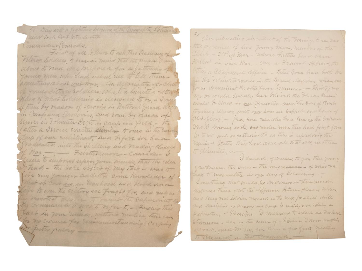 [CIVIL WAR]. 24pp speech written post-war by 2nd NY State Militia veteran, regarding Antietam.