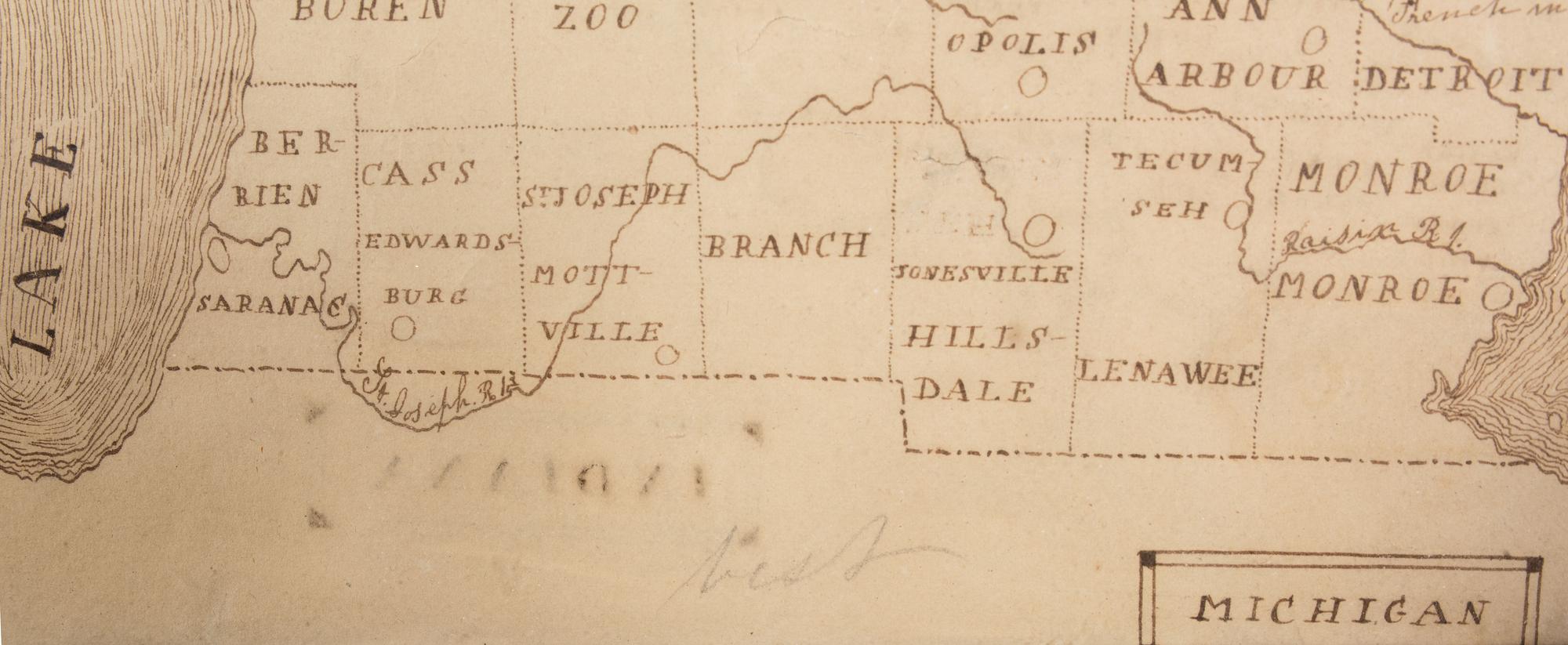 A Pen and Ink Hand-Drawn Student's Double-Sided Map of Michigan and Indiana
