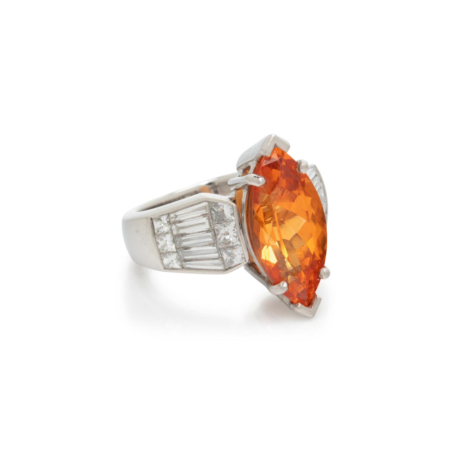 ORANGE GARNET AND DIAMOND RING
