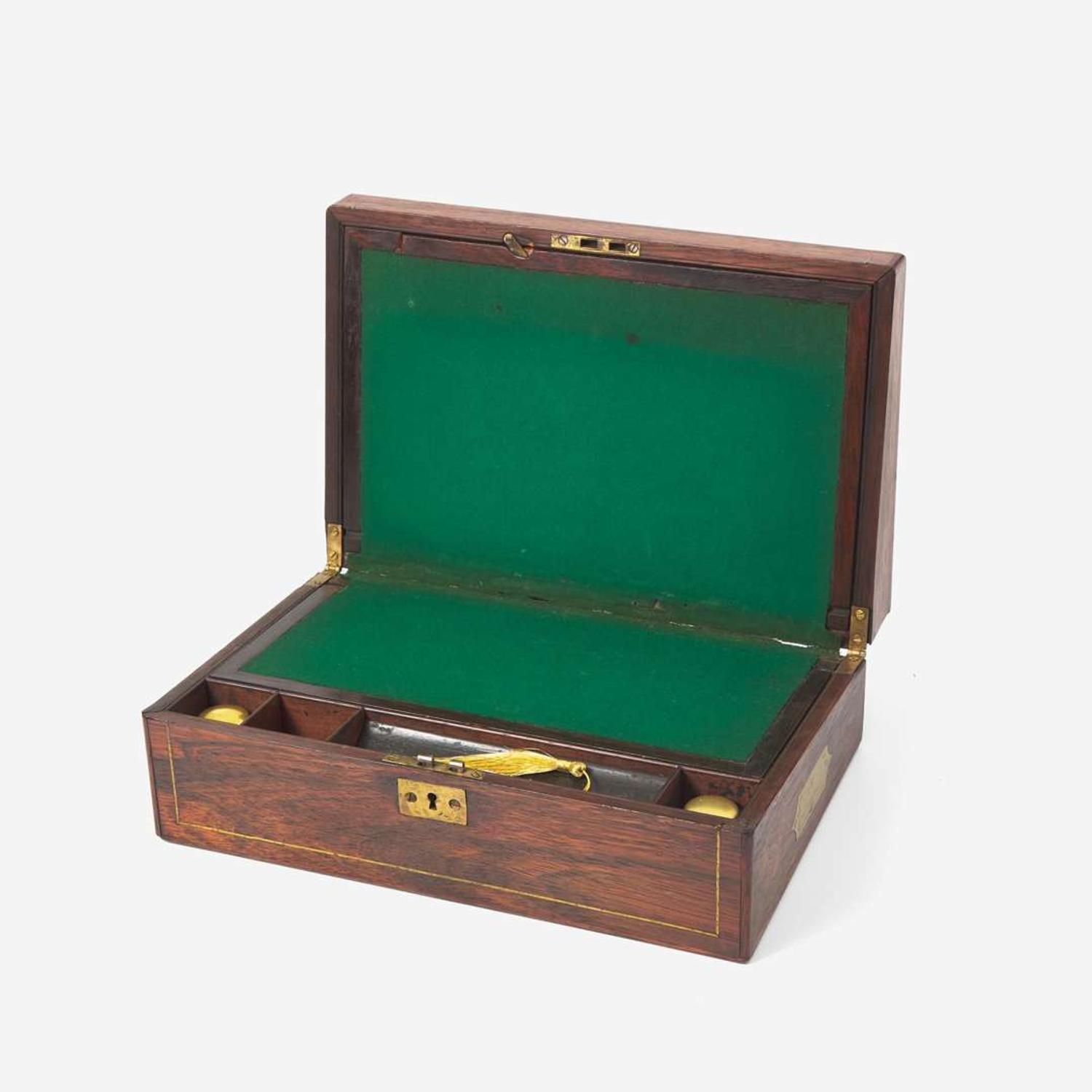Two rosewood lap desks and two brass buckles of Philadelphia interest first half 19th century