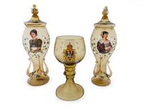 A Pair of Bohemian Enameled Glass Pokals and a Roehmer — EARLY 20TH CENTURY
