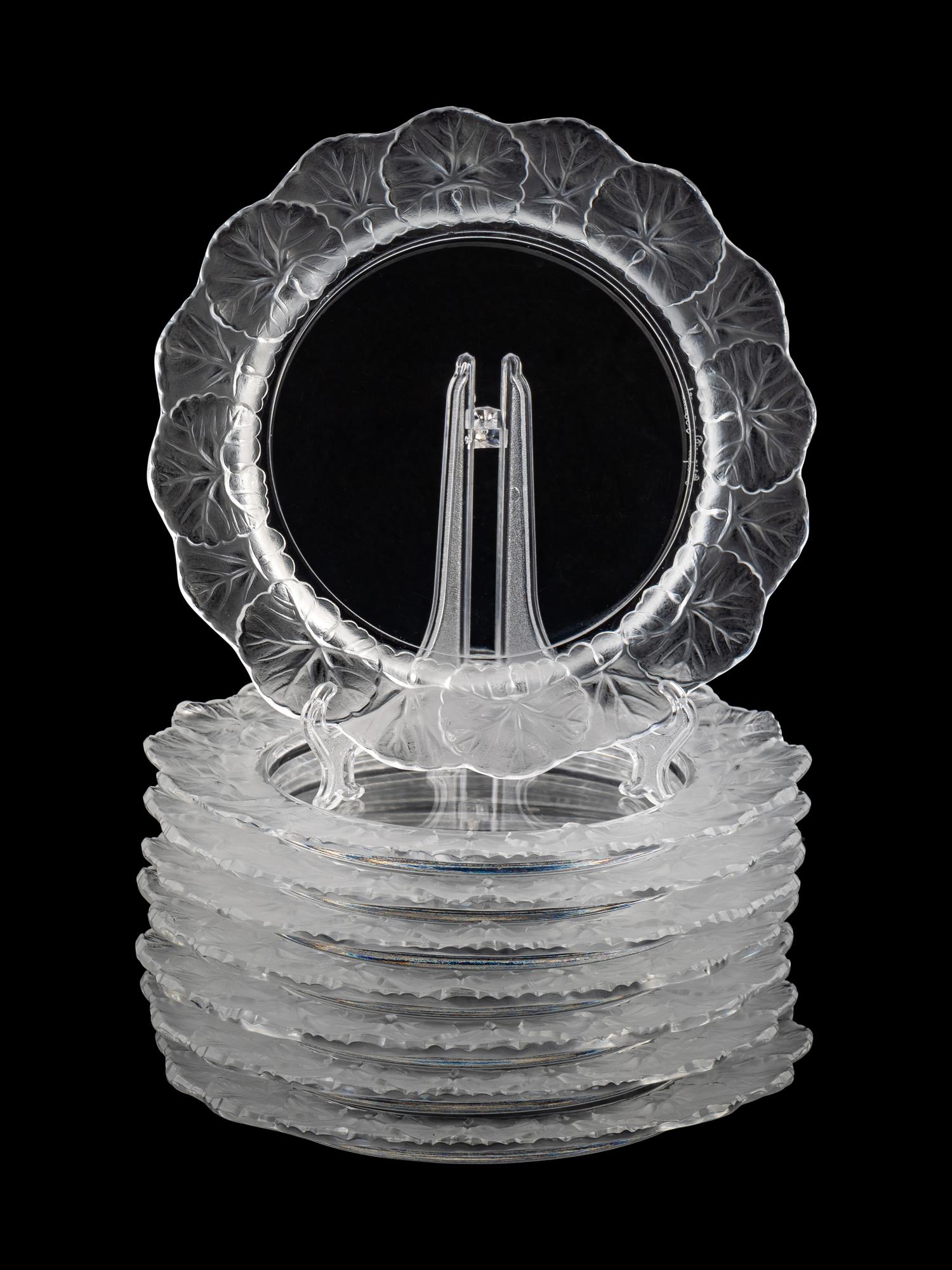 Ten Lalique Molded and Frosted Glass Honfleur Salad Plates — 20TH CENTURY