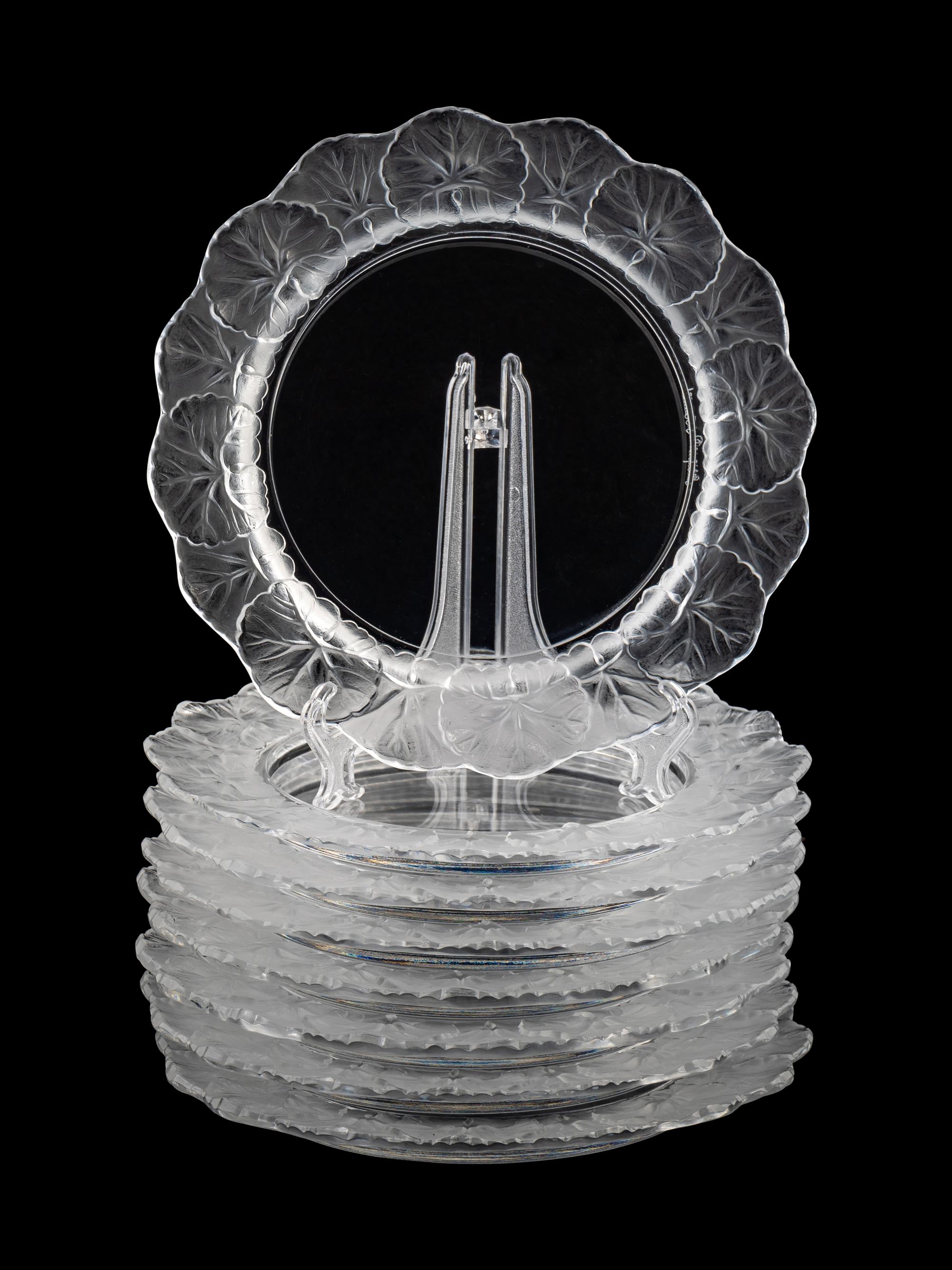Ten Lalique Molded and Frosted Glass Honfleur Salad Plates — 20TH CENTURY